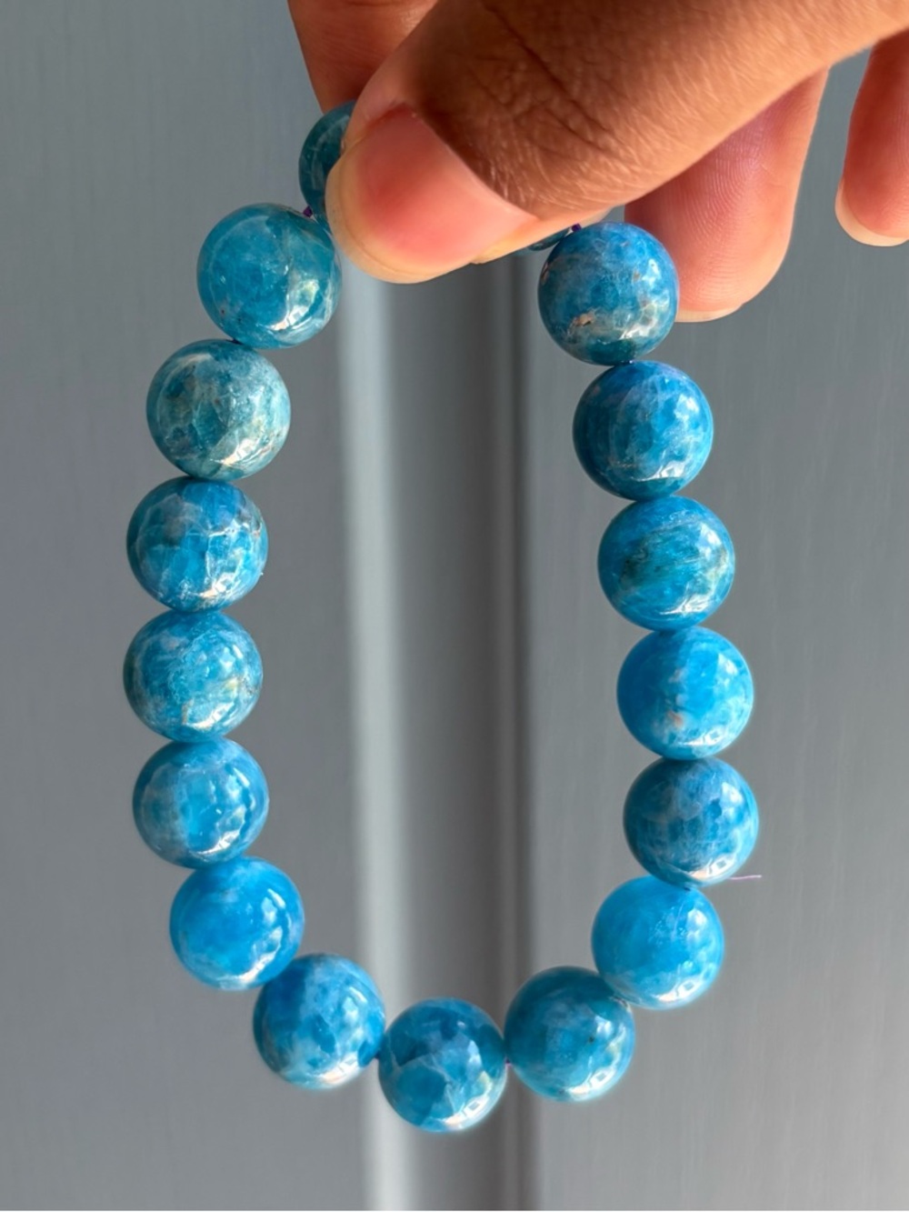 Blue Apatite Crystal Bracelet 12.7mm - Picture 7 of 10